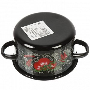 Кастрюля эмалированная сталь, 1.5 л, с крышкой, крышка сталь, цилиндрическая, СтальЭмаль, Помидорки, 1с15с/1, индукция