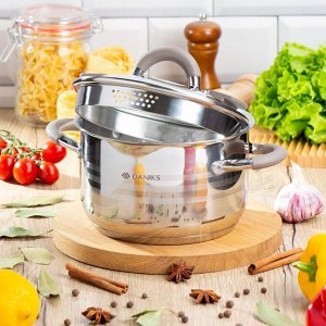 Кастрюля нержавеющая сталь, 2.9 л, с крышкой, крышка стекло, Daniks, Нара, GS-01413HY-18CA-2, серебряная, индукция