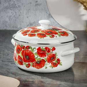 Кастрюля эмалированная сталь, 4 л, крышка сталь, сферический, Daniks, Маковый цвет, 61904-142/6-У