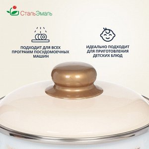 Кастрюля эмалированная сталь, 2 л, с крышкой, крышка сталь, цилиндрическая, СтальЭмаль, Мэри белоснежная, 6RD161M, индукция