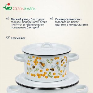 Набор посуды эмалированная сталь, 3 предмета, кастрюли 1.5, 2.9, 4.5 л, индукция, СтальЭмаль, Пчелы, 1с33