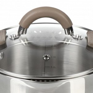 Кастрюля нержавеющая сталь, 2.9 л, с крышкой, крышка стекло, Daniks, Нара, GS-01413HY-18CA-2, серебряная, индукция