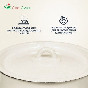 Кастрюля эмалированная сталь, 2.9 л, с крышкой, крышка сталь, цилиндрическая, СтальЭмаль, 1с16с/1, в ассортименте, индукция