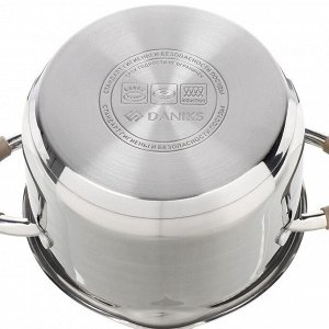 Кастрюля нержавеющая сталь, 2.9 л, с крышкой, крышка стекло, Daniks, Нара, GS-01413HY-18CA-2, серебряная, индукция