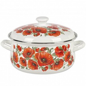 Кастрюля эмалированная сталь, 4 л, крышка сталь, сферический, Daniks, Маковый цвет, 61904-142/6-У