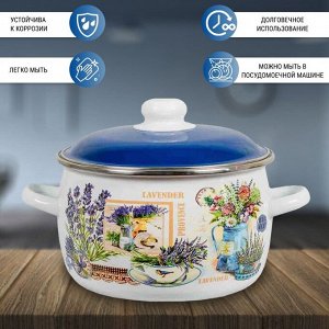 Кастрюля эмалированная сталь, 2 л, с крышкой, крышка сталь, сферический, СтальЭмаль, Горная лаванда, 6RC161M, индукция