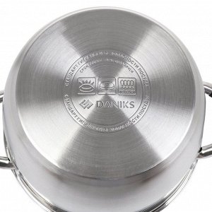 Кастрюля нержавеющая сталь, 2.7 л, крышка стекло, Daniks, Орландо, GS-01435-18CA, серебристая, индукция