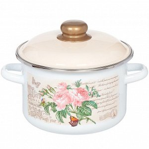 Кастрюля эмалированная сталь, 3 л, с крышкой, крышка сталь, цилиндрическая, СтальЭмаль, Мэри белоснежная, 6RD181M, индукция