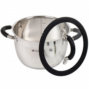 Кастрюля нержавеющая сталь, 2.7 л, крышка стекло, Daniks, Орландо, GS-01435-18CA, серебристая, индукция