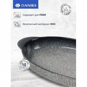 Форма для выпечки керамика, 36х18.5х3.5 см, 1 л, овальная, серо-синяя, Daniks, Гранит, Y4-8723