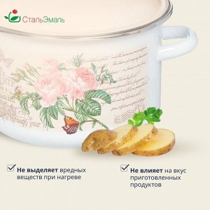 Кастрюля эмалированная сталь, 3 л, с крышкой, крышка сталь, цилиндрическая, СтальЭмаль, Мэри белоснежная, 6RD181M, индукция
