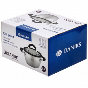 Кастрюля нержавеющая сталь, 2.7 л, крышка стекло, Daniks, Орландо, GS-01435-18CA, серебристая, индукция