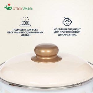 Кастрюля эмалированная сталь, 3 л, с крышкой, крышка сталь, цилиндрическая, СтальЭмаль, Мэри белоснежная, 6RD181M, индукция
