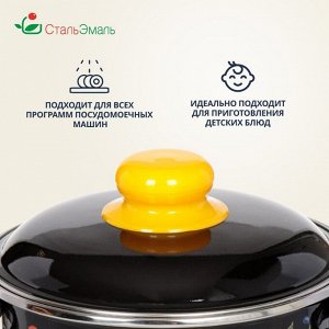 Кастрюля эмалированная сталь, 2 л, с крышкой, крышка сталь, цилиндрическая, СтальЭмаль, Паста, 1RD161M, индукция
