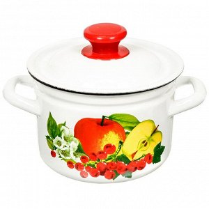 Кастрюля эмалированная сталь, 2 л, крышка сталь, белый с декором в асс, цилиндрическая, Керченский металлургический завод, 41704-102/6
