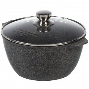 Кастрюля алюминий, антипригарное покрытие, 5 л, с крышкой, крышка стекло, Мечта, Premium grey, 45901, серая