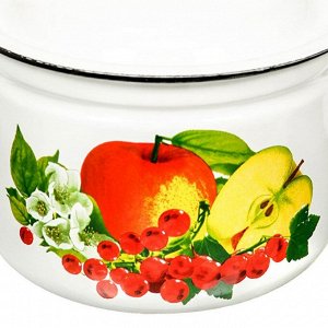 Кастрюля эмалированная сталь, 2 л, крышка сталь, белый с декором в асс, цилиндрическая, Керченский металлургический завод, 41704-102/6