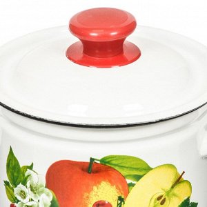 Кастрюля эмалированная сталь, 2 л, крышка сталь, белый с декором в асс, цилиндрическая, Керченский металлургический завод, 41704-102/6