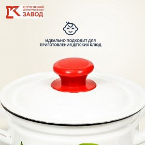 Кастрюля эмалированная сталь, 2 л, крышка сталь, белый с декором в асс, цилиндрическая, Керченский металлургический завод, 41704-102/6