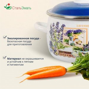 Кастрюля эмалированная сталь, 4 л, с крышкой, крышка сталь, сферический, СтальЭмаль, Горная лаванда, 6RC201M, индукция