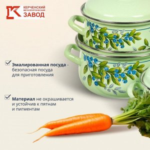 Набор посуды эмалированная сталь, 6 предметов, кастрюли 1.5, 2, 3 л, Керченский металлургический завод, Черника-1, салатовый