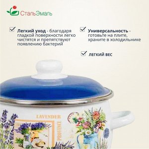 Кастрюля эмалированная сталь, 4 л, с крышкой, крышка сталь, сферический, СтальЭмаль, Горная лаванда, 6RC201M, индукция