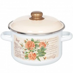 Кастрюля эмалированная сталь, 4 л, с крышкой, крышка сталь, цилиндрическая, СтальЭмаль, Мэри белоснежная, 6RD201M, индукция