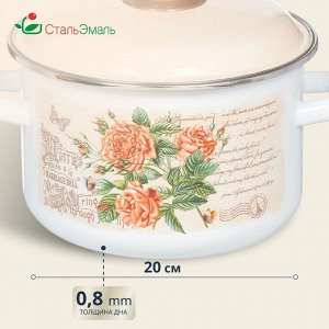 Кастрюля эмалированная сталь, 4 л, с крышкой, крышка сталь, цилиндрическая, СтальЭмаль, Мэри белоснежная, 6RD201M, индукция