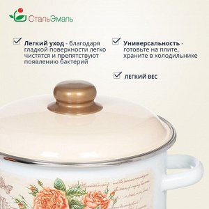 Кастрюля эмалированная сталь, 4 л, с крышкой, крышка сталь, цилиндрическая, СтальЭмаль, Мэри белоснежная, 6RD201M, индукция