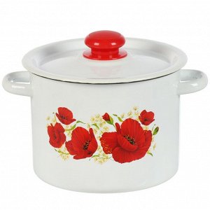 Кастрюля эмалированная сталь, 3.5 л, крышка сталь, цилиндрическая, Сибирские товары, Маки, С1612.3*67