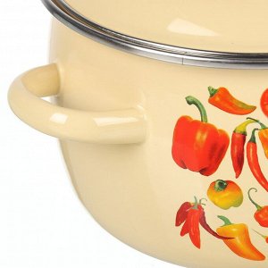 Кастрюля эмалированная сталь, 3 л, крышка сталь, сферический, Сибирские товары, Перцы, 1MC181P, индукция