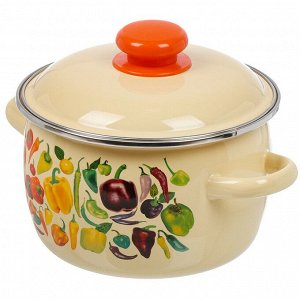 Кастрюля эмалированная сталь, 2 л, с крышкой, крышка сталь, сферический, Сибирские товары, Перцы, 1MC161P, индукция