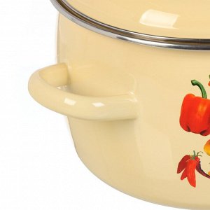 Кастрюля эмалированная сталь, 5.5 л, с крышкой, крышка сталь, сферический, Сибирские товары, Перцы, 1MC221P, индукция