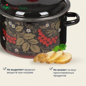Кастрюля эмалированная сталь, 5.5 л, с крышкой, крышка сталь, цилиндрическая, СтальЭмаль, Рябина, 7RD221M/7RD221S, в ассортименте, индукция