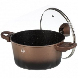 Кастрюля алюминий, антипригарное покрытие, 4.3 л, с крышкой, крышка стекло, MercuryHaus, Flame, 1790-MC, коричневая, индукция