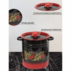 Кастрюля эмалированная сталь, 12 л, с крышкой, крышка сталь, цилиндрическая, Сибирские товары, С1624.38, черно-красная