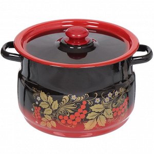 Кастрюля эмалированная сталь, 8 л, с крышкой, крышка сталь, сферический, Сибирские товары, С1920.38, красно-черная
