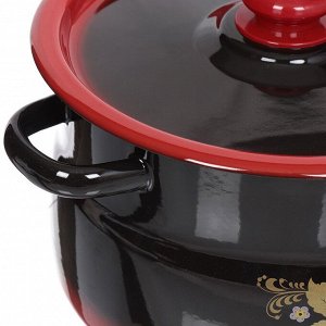 Кастрюля эмалированная сталь, 8 л, с крышкой, крышка сталь, сферический, Сибирские товары, С1920.38, красно-черная