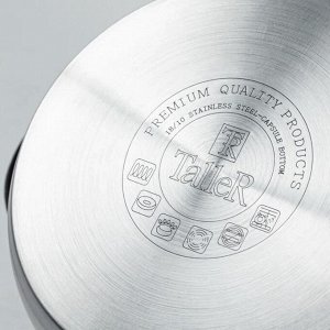Ковш нержавеющая сталь, 0.9 л, крышка стекло, ручка нержавеющая сталь, индукция, Taller, Тенденси, 17271