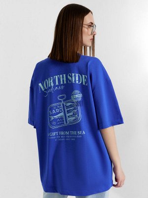 Mark Formelle Футболка женская синяя с принтом и надписью &quot;north side&quot;