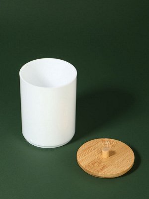 Органайзер для хранения ватных палочек «BAMBOO», с крышкой, d=6.8x10 см, белый, коричневый