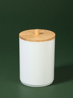 Органайзер для хранения ватных палочек «BAMBOO», с крышкой, d=6.8x10 см, белый, коричневый