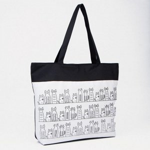 Сумка текстильная шопер на молнии, с подкладкой, 42x9x32 см, бежевый/чёрный