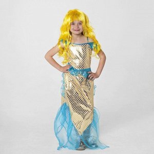 Карнавальный костюм "Золотая русалка", топ, юбка, парик, р-р 30, рост 110-116 см