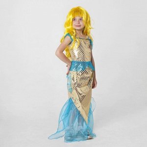 Карнавальный костюм "Золотая русалка", топ, юбка, парик, р-р 32, рост 122- 128 см