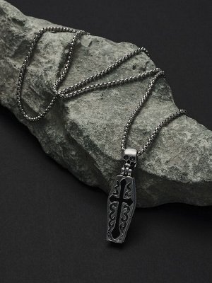Кулон «Гроб» со скелетом, чёрный в чернёном серебре, L=70 см