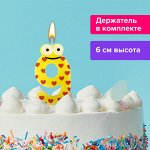 Свеча-цифра для торта &quot;9&quot; &quot;С глазками&quot;, 6 см, ЗОЛОТАЯ СКАЗКА, с держателем, в блистере, 591412