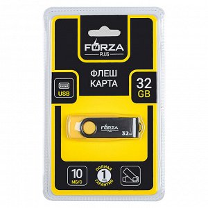 FORZA Флеш-карта, 32гб, 6 класс, матовое покрытие, блистер, пластик, черный/желтый