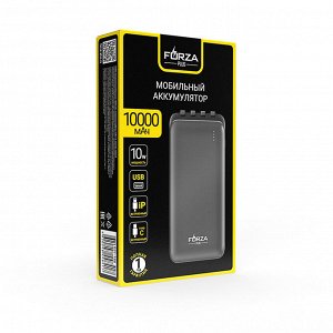 FORZA Аккумулятор мобильный, 10000 мАч, встроенные кабели, 10W, 2A, пластик, черный