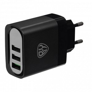 BY Сетевое зарядное устройство Максимум, быстрая зарядка QC3.0, 3xUSB, 30 Вт, черный